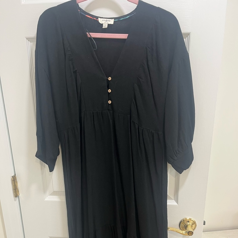 Umgee Black Long Sleeve Dress with Button Detail
